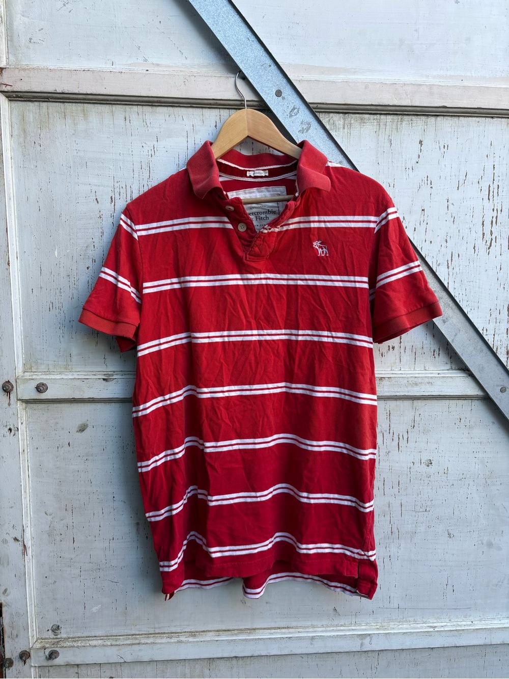 Vintage y2k Abercrombie & Fitch Muscle Red Orangish White Striped Polo Shirt L